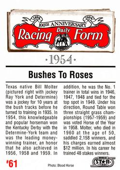 1993 Horse Star Daily Racing Form 100th Anniversary #61 Bill Molter Back